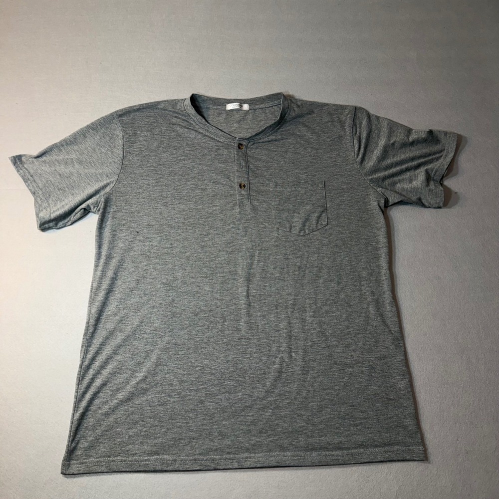 Coofandy Mens Short Sleeve Henley Shirt Gray Pocket Casual Size L